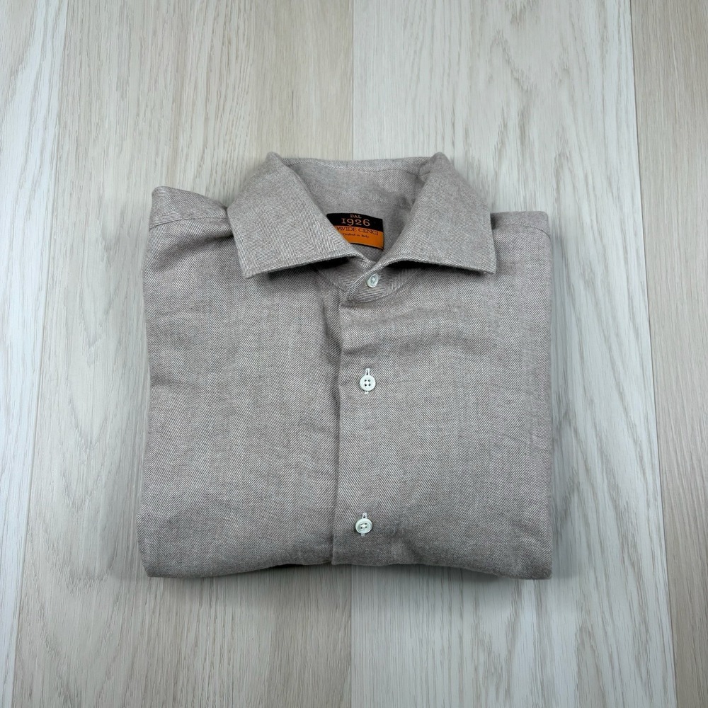 Davide Cenci Button Up Collared Dress Shirt Long Sleeve Size 42 16.5 Herringbone